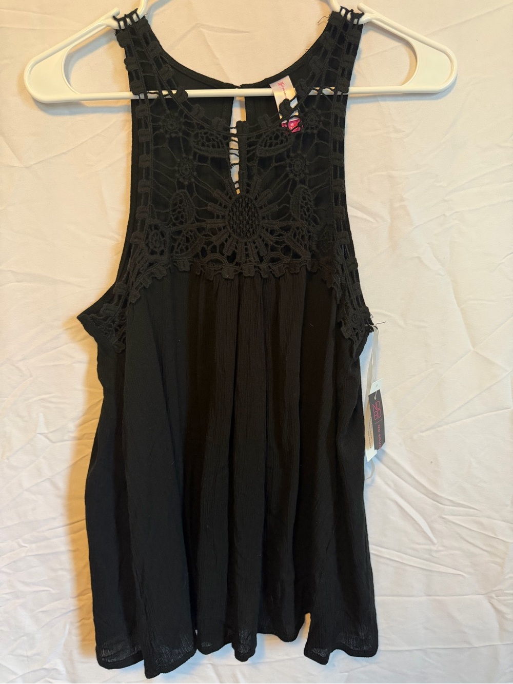 No Boundaries Black Crochet Yoke Tank Top